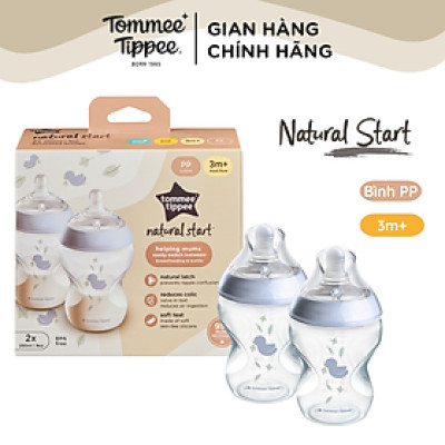 Bình Sữa PP Ty Siêu Mềm Tự Nhiên Tommee Tippee Natural Start 260ml, Núm Ty Của Bình 3-6 Tháng, Xanh Dương (Bình Đôi)