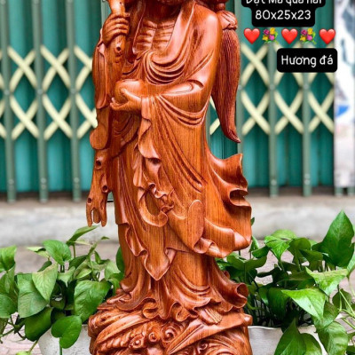 Tượng đạt ma sư tổ bằng gỗ hương đá liền khối kt cao 80cm