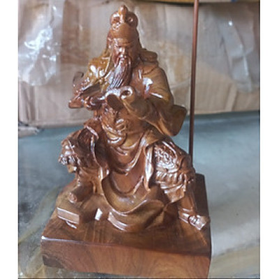 Tượng quan công đọc sách bằng gỗ bách xanh kt cao 15×10×5cm