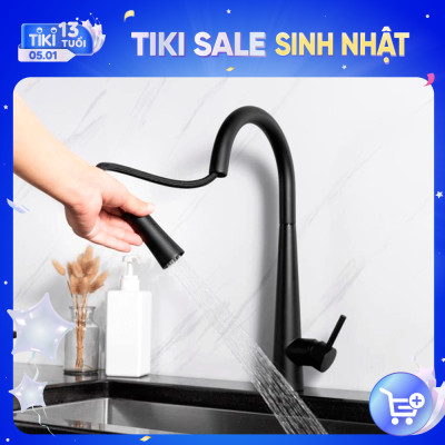 Vòi Rửa Chén Nóng Lạnh Pull-down Ecalite EF-K149B - Có Dây Rút - Điều Chỉnh Tia Nước - Đồng Thau Sơn Đen - Hàng Chính Hãng