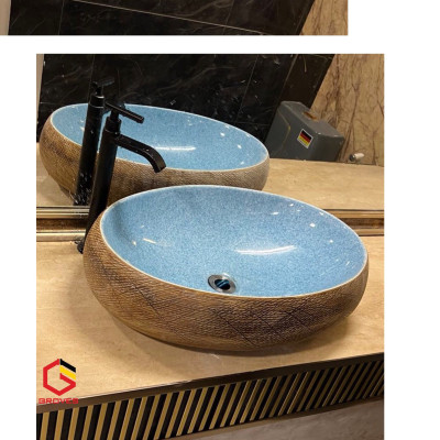 CHẬU RỬA MẶT, LAVABO NHẬP KHẨU CAO CẤP GROVES  MEN XANH NGỌC 8126