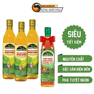 Combo Mua 3 chai Mật ong nguyên chất Rừng Điện Biên 720g tặng 1 chai Mật ong nguyên chất Rừng Nhiệt Đới 700g