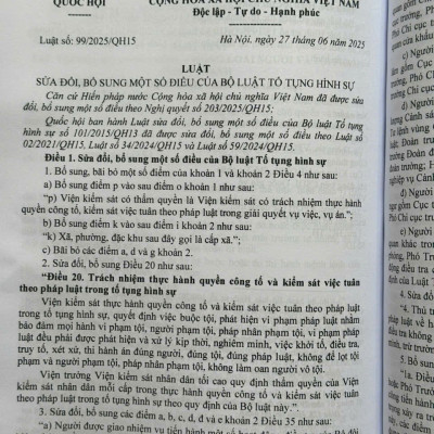 Sách Bộ Luật Hình Sự, Bộ Luật Tố Tụng Hình Sự sửa đổi, bổ sung năm 2025 (V2599T)