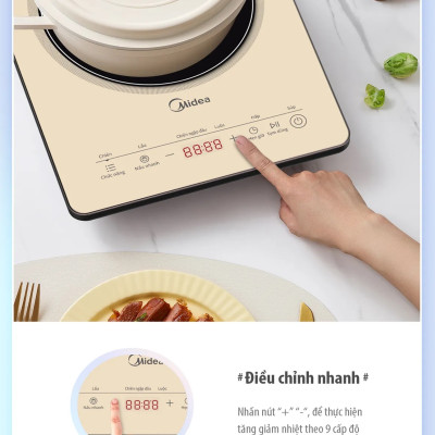 Bếp từ đơn Midea MIC 221 2200W mặt kính pha lê sang trọng, công nghệ từ trường 3D, mâm nhiệt lớn làm nóng trong 5s, cảm ứng hiện đại, có hẹn giờ, tự ngắt khi bỏ nồi, bảo vệ quá nhiệt (TẶNG NỒI LẨU) - Hàng chính hãng