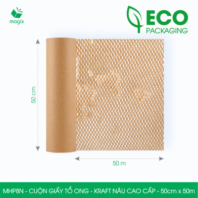 MHP8N - 50cm x 50m - Cuộn giấy tổ ong chống sốc - Kraft nâu Cao Cấp - Giấy gói hàng, gói quà