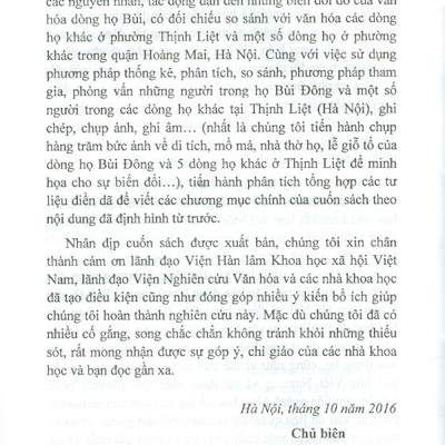 Những Biến Đổi Văn Hóa Dòng Họ Người Việt Thời Kỳ Đổi Mới Và Hội Nhập Quốc Tế (Nghiên Cứu Trường Hợp Dòng Họ Ở Thịnh Liệt - Hà Nội)