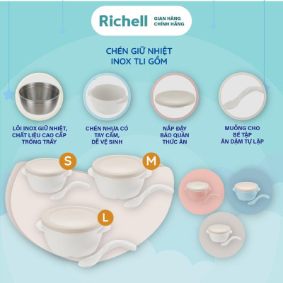 Chén ăn dặm inox kèm muỗng TLI Richell Nhật Bản | Baby