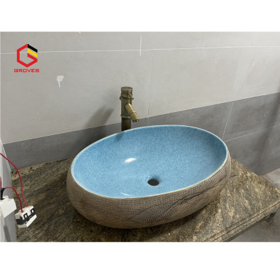 CHẬU RỬA MẶT, LAVABO NHẬP KHẨU CAO CẤP GROVES  MEN XANH NGỌC 8126
