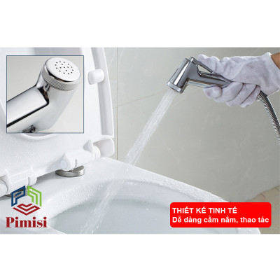 Vòi Xịt Vệ Sinh Bồn Cầu Toilet Trong Nhà Tắm Tăng Áp Pimisi Chịu Áp Lực Nước - Mạ Xi Inox Sáng Bóng Từ Tay Xịt Và Dây Mềm Cao Cấp | Hàng Chính Hãng