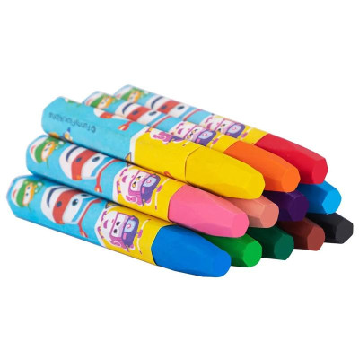 Hộp 18 Bút Màu Sáp Kèm Cây Cầm Bút & Đồ Chuốt 2 Trong 1 - Super Wings - Deli EC009-18