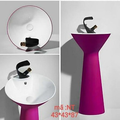 CHẬU LAVABO TRỤ TRÒN  TRỤ NÓN LÁ LIỀN KHỐI MEN TRONG TRẮNG, NGOÀI MEN MẬN CHÍN (ĐỎ) GROVES GRL NTT04 (43x43x87 cm)