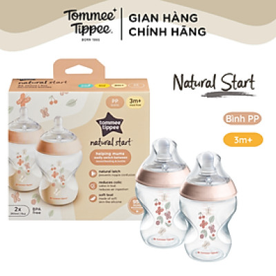Bình Sữa PP Ty Siêu Mềm Tự Nhiên Tommee Tippee Natural Start 260ml, Núm Ty Của Bình 3-6 Tháng, Hồng (Bình Đôi)