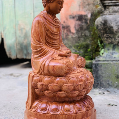 Tượng phật thích ca bằng gỗ hương đá liền khối kt cao 60×30×30cm