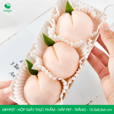 MFHP2T - 15.5x8.5x6 cm - 100 hộp giấy thực phẩm màu trắng nắp Pet, hộp giấy chữ nhật đựng thức ăn, hộp bánh nắp trong