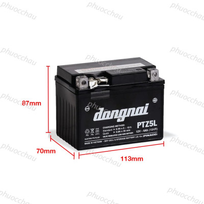 Ắc quy Đồng Nai PTZ5L 12V-4Ah Wave RS Rsx Rsv S, Nouvo456, Airblade110, Hayate X-Bike SKY Exciter Luvias Cub