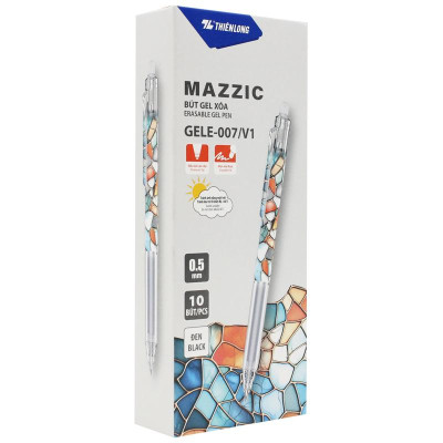 Hộp 10 Bút Gel Xóa Được 0.5 mm - Thiên Long GELE-007/V1 - Mực Đen