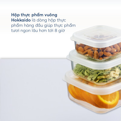 Bộ 3 hộp thực phẩm vuông Hokkaido 500-1000-2000ml ( Tặng kèm Sticker) - INOCHI - chất lượng tiêu chuẩn Nhật Bản