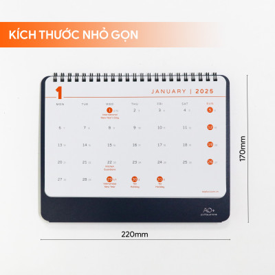 Lịch để bàn 2025, đế nhựa nhỏ gọn thiết kế đơn giản (nhựa PP/ 6 màu) AA505