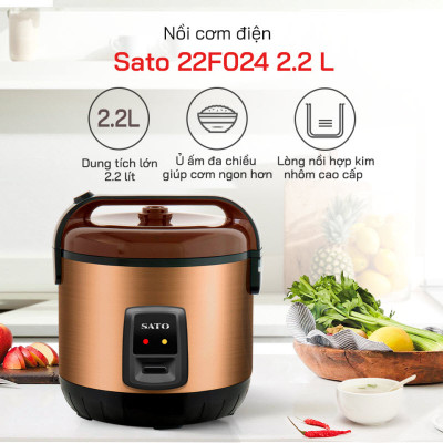 Nồi cơm điện 2.2L SATO 22F024 - Giúp nấu chín cơm dễ dàng, thơm ngon - Hàng chính hãng