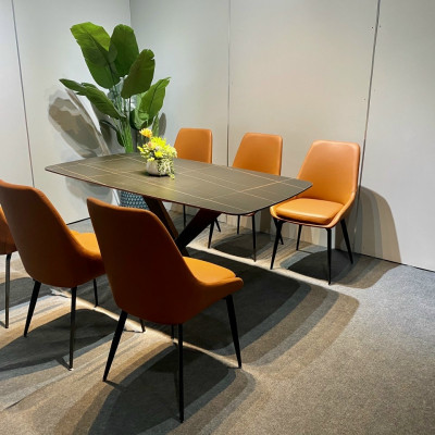 Bộ bàn ăn mặt đá phiến chân chéo chữ X kết hợp ghế Cups