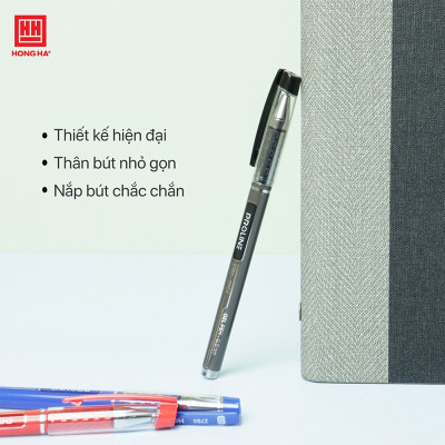 Bút gel Proline 0.5mm Hồng Hà GP04 - 3 màu xanh, đen, đỏ dành cho văn phòng - 2750