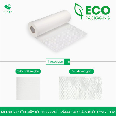 MHP3TC - 30cm x 100m - Cuộn giấy tổ ong chống sốc - Kraft trắng Cao Cấp - Giấy gói hàng, gói quà