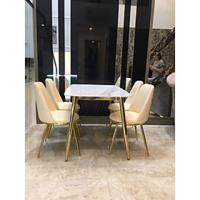 Bộ bàn ăn Juno Sofa 4 ghế cao cấp, mặt đá vân mây