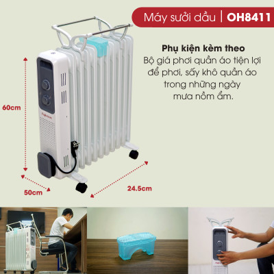Máy sưởi dầu không khô da 9 thanh CN Nhật Bản FUJIHOME OH849, máy sưởi ấm điện không đốt oxi, tự động ngắt an toàn tiết kiệm điện - Hàng Chính hãng
