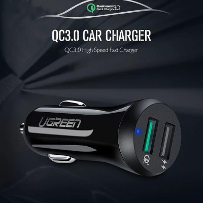 Ugreen UG40309CD114TK 30W qc3.0 Sạc trên ô tô 2 cổng USB hỗ trợ 2.4A + Quick Charge 3.0 màu đen - HÀNG CHÍNH HÃNG