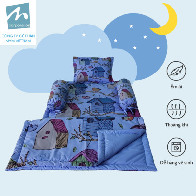 Bộ chăn gối nệm 5 chi tiết cho trẻ em MYM chất liệu vải Microfiber in hoạ tiết đáng yêu, mềm mại, thấm hút