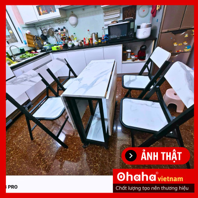 [Kèm Ảnh Thực Tế - Miễn phí vận chuyển & Lắp đặt] BÀN ĂN GẤP GỌN THÔNG MINH CÓ GHẾ VÀ BÁNH XE OHAHA - BA023