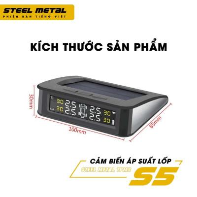 Cảm biến áp suất lốp TPMS STEEL METAL S5 van TRONG TIẾNG VIỆT SẠC NL mặt trời BH 12 tháng vios