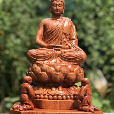 Tượng phật adi đà ngồi trên đài sen bằng gỗ hương kt 35×20×18cm