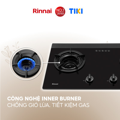 Bếp gas âm đầu đốt trong Rinnai RVB-2i(AB) mặt bếp kính và kiềng bếp men - Hàng chính hãng.