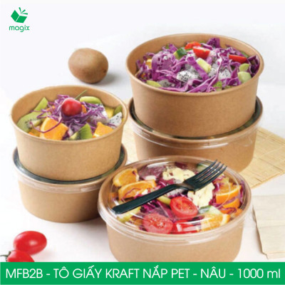MFB2B - 1000ml - 50 Tô giấy Kraft nâu nắp PET - Bát giấy đựng thực phẩm