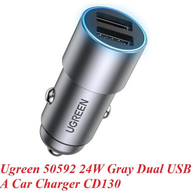 Ugreen UG50592CD130TK 24W 4.8A Màu Xám Tẩu sạc xe hơi 2 cổng USB-A - HÀNG CHÍNH HÃNG