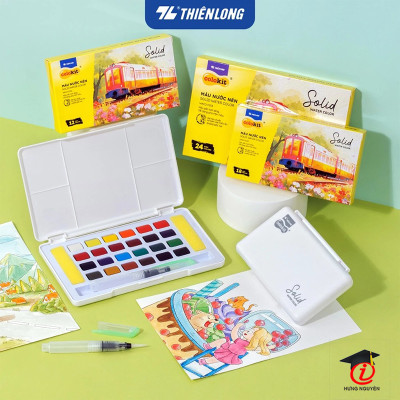 Màu nước nén Thiên Long 12/18/24 màu Colokit Solid Water Color - Màu nén mịn, dễ pha màu, đạt chuẩn châu Âu, tặng kèm cọ