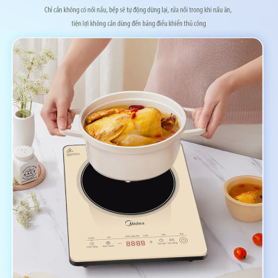 Bếp từ đơn Midea MIC 221 2200W mặt kính pha lê sang trọng, công nghệ từ trường 3D, mâm nhiệt lớn làm nóng trong 5s, cảm ứng hiện đại, có hẹn giờ, tự ngắt khi bỏ nồi, bảo vệ quá nhiệt (TẶNG NỒI LẨU) - Hàng chính hãng