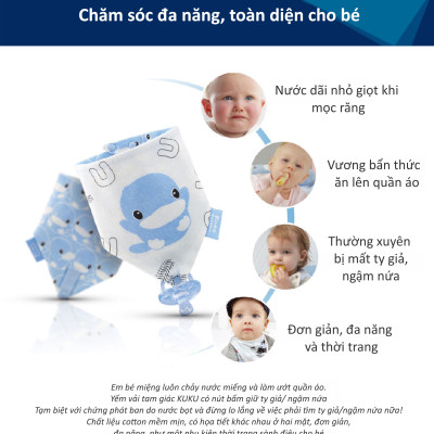 YẾM VẢI TAM GIÁC CHO BÉ CÓ NÚT BẤM GIỮ TY GIẢ/ NGẬM NƯỚU KU2248 - SET 2 CÁI (MÀU XANH)