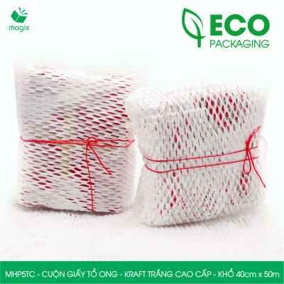 MHP5TC - 40cm x 50m - Cuộn giấy tổ ong chống sốc - Kraft trắng Cao Cấp - Giấy gói hàng, gói quà