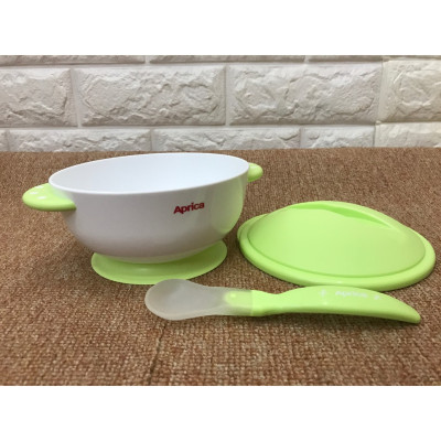 Bát Kèm Thìa Aprica 89636 (Trắng Phối Xanh) Cho Bé Từ 9 Tháng Tuổi