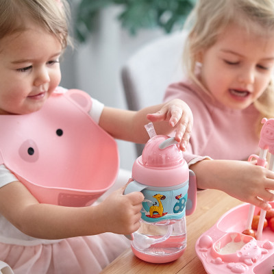 Bình uống nước có ống hút cho bé Tritan 2-Stage Marcus & Marcus, từ 12 tháng - Hồng