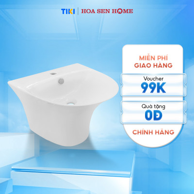 Lavabo treo tường TUSLO COCL001 liền thân, men sứ Nano cao cấp, kháng khuẩn tích hợp khay để xà bông và rãnh thoát nước, có lỗ xả tràn- Hàng chính hãng
