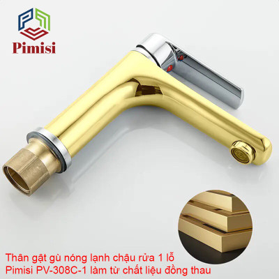 Gật Gù Nóng Lạnh Pimisi PV-308C-1 Dài - Rộng 17 cm, Cho Chậu Rửa Mặt 1 Lỗ Treo Tường Hoặc Lavabo Mặt Bàn Đá | Chính Hãng