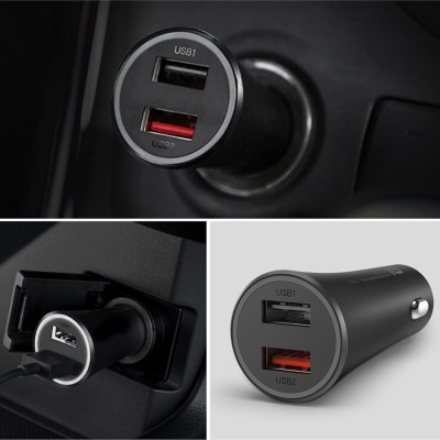 Tẩu sạc nhanh 2 cổng cho điện thoại trên Ô tô/Xe hơi XIAOMI Mi 37W Dual-Port Car Charger Black GDS4147GL - Hàng Chính Hãng