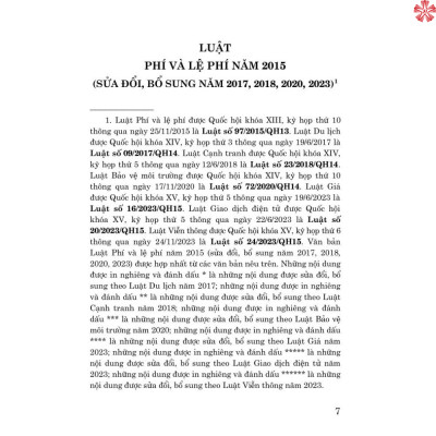Luật phí và lệ phí năm 2015 (sửa đổi, bổ sung năm 2017, 2018, 2020, 2023) bản in 2024
