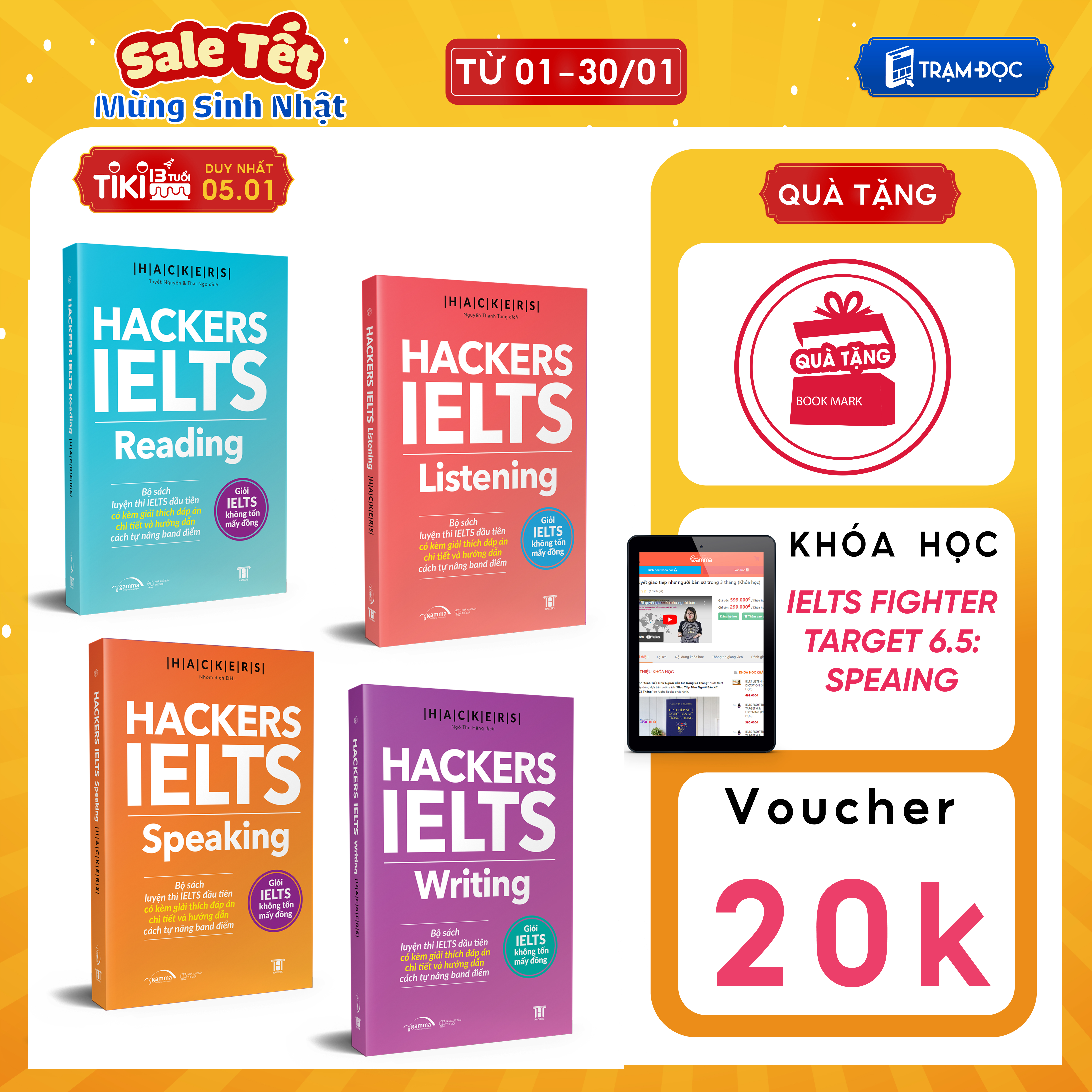 Trạm Đọc Official | Combo Bộ 4 Cuốn Hackers IELTS (Listening + Reading + Speaking + Writing)