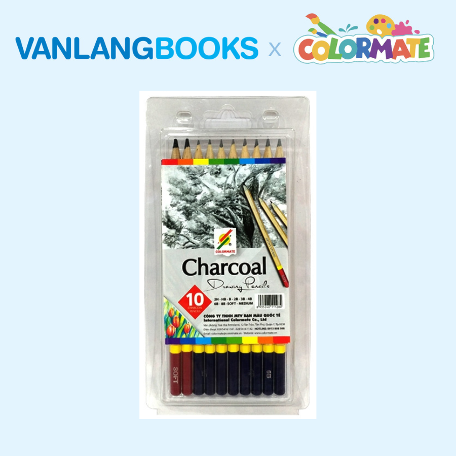 Sách Bí Quyết Vẽ Tranh Chì Cho Người Mới Bắt Đầu + Hộp 10 Cây Bút Chì Gỗ Phát Thảo Charcoal Artist - Vanlangbooks x Colormate