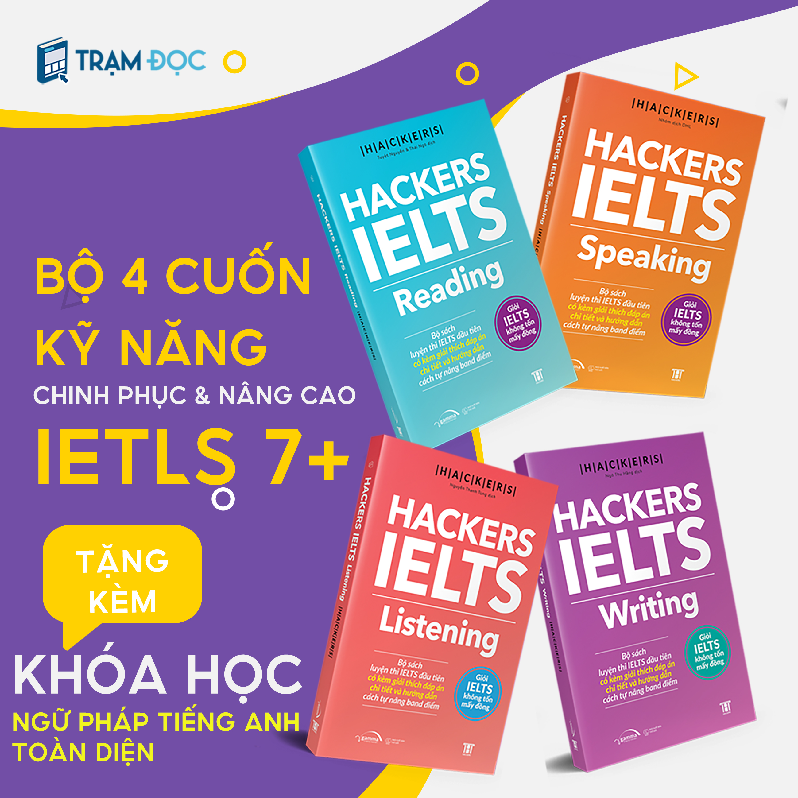 Trạm Đọc Official | Combo Bộ 4 Cuốn Hackers IELTS (Listening + Reading + Speaking + Writing)