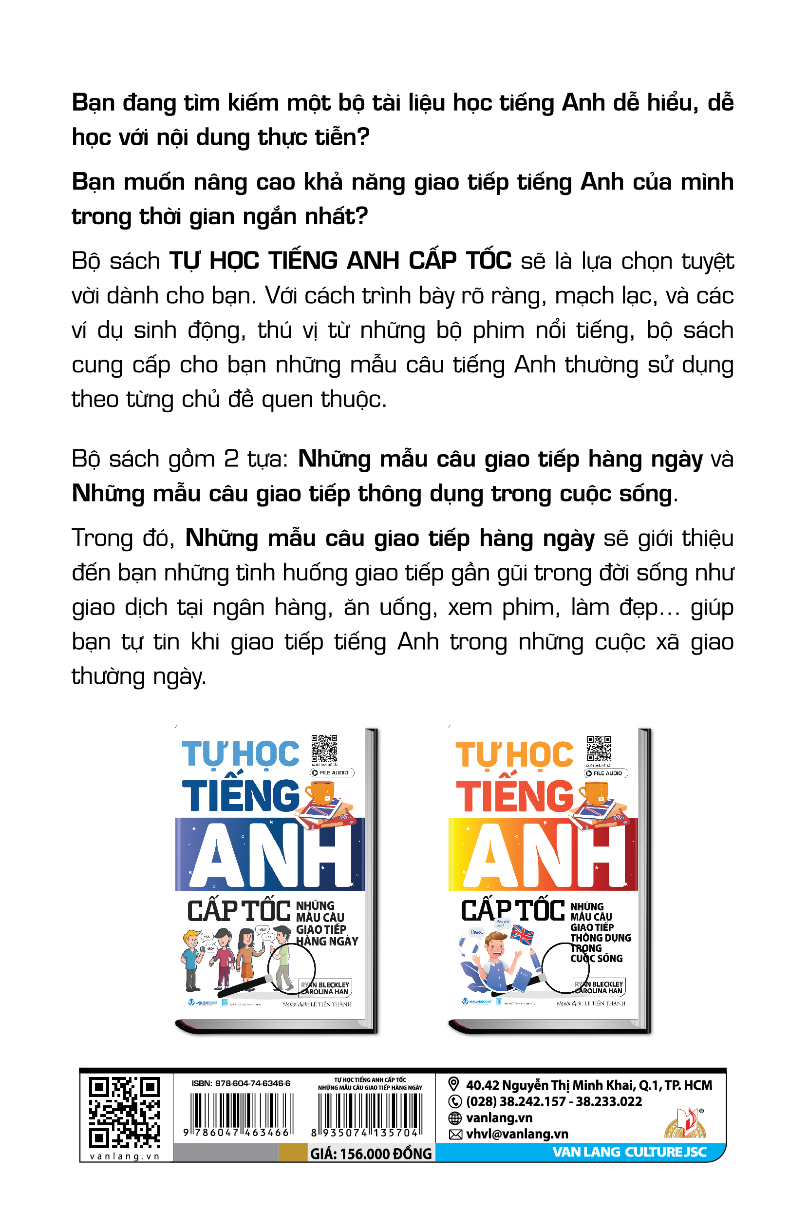 Tự Học Tiếng Anh Cấp Tốc - Những Mẫu Câu Giao Tiếp Hàng Ngày - Vanlangbooks - Tái Bản 2024